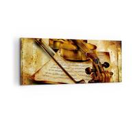 Impression sur Toile 100x40cm Tableaux Image Photo Violon instrument notes