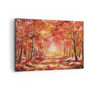 Impression sur Toile 100x70cm Tableaux Image Photo Automne Forêt Rouge