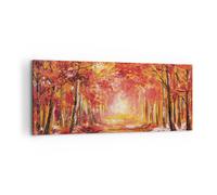 Impression sur Toile 120x50cm Tableaux Image Photo Automne Forêt Rouge