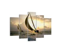 Impression sur Toile 150x100cm Tableaux bateau coucher du soleil Paysage