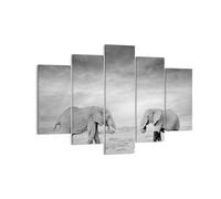 Impression sur Toile 150x100cm Tableaux Image Éléphants Noir Et Blanc Safari