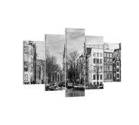 Impression sur Toile 150x100cm Tableaux Image Noir Et Blanc Amsterdam Bateaux