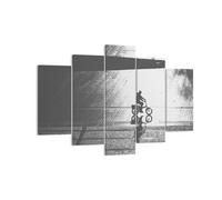 Impression sur Toile 150x100cm Tableaux Image Noir Et Blanc Cycliste Solitude