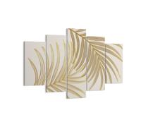 Moderne Impression sur Toile 150x100cm Image Tableau Decoration Murale Or Feuilles Palmiers Tableaux Decoratifs Muraux Chambre Triptyque 5 parties Deco Cadre Décoration Salon Art Wall EA150x100-4738