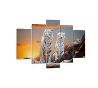 Impression sur Toile 150x100cm Tableaux Tigres blanc roche coucher de soleil