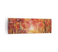 Impression sur Toile 160x50cm Tableaux Image Photo Automne Forêt Rouge