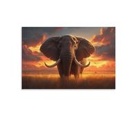 Impression sur toile 3D représentant un éléphant et des animaux de prairie moderne - Œuvre d'art pour chambre à coucher, salon, cuisine - 50 x 75 cm