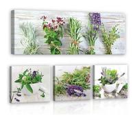 Impression sur Toile 4 parties Cuisine Herbes 80x55 cm XXL Tableau Décoration Murale Intissée pour Salon Chambre pret a accroche
