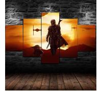 Impression sur Toile 5 Parties Tableau Salon Moderne XXL Mur Art Star Wars Baby Yoda Mandalorian Décorations -100x50cm[532]