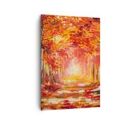 Impression sur Toile 70x100cm Tableaux Image Photo Automne Forêt Rouge