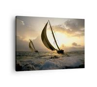 Impression sur Toile 70x50cm Tableaux bateau coucher du soleil le soleil Paysage