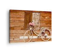 Impression sur Toile 70x50cm Tableaux Image Photo Vélo fleur panier vieux