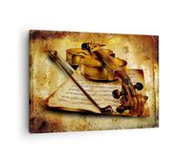 Impression sur Toile 70x50cm Tableaux Image Photo Violon instrument notes
