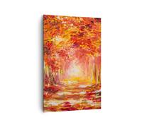 Impression sur Toile 80x120cm Tableaux Image Photo Automne Forêt Rouge