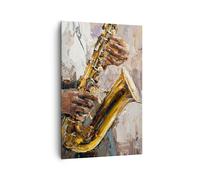 Impression sur Toile 80x120cm Tableaux Image Photo Saxophone Huile Musicien