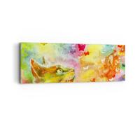 Impression sur Toile 90x30cm Tableaux Image Chat papillon arc-en-ciel magie