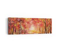 Impression sur Toile 90x30cm Tableaux Image Photo Automne Forêt Rouge Decoration