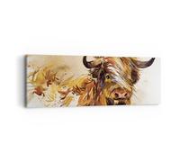 Impression sur Toile 90x30cm Tableaux Image Photo Taureau Scotch Aquarelle