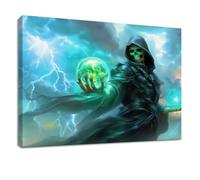 Impression sur Toile avec Cadre Fantaisie Style Jeu - Tableau Peinture 120 x 60 cm Vert Horreur Crâne Boule Magique - Tableau Affiche Décoration Murale pour Salon, Chambre, Salle de Bain & Bureau