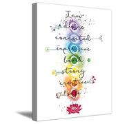 Impression sur toile avec citation des 7 chakras - Yoga Zen - Art mural - Fleur de lotus - Mandala - Peinture spirituelle motivante pour bureau ou salle de bain - Cadre 7 chakras (40 x 60 cm)