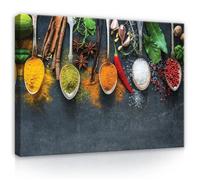 Impression sur Toile Cuisine Herbes Deco Épices 100x75 cm XXL Tableau Décoration Murale Intissée pour Salon Chambre pret a accroche