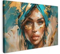 Impression sur Toile Decoration Murale Peinture 60x40 cm Tableaux Art Décoratif Muraux Décoration Chambre Femme - Portrait Or Bleu