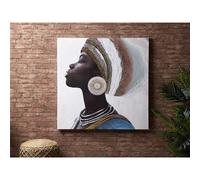 Impression sur toile, femme africaine avec turban, 50 % huile, 100 x 100 cm et 100 x 3 x 100 cm