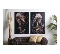 Impression sur toile. Inde Plumes Fond Noir 50 % Huile 80 x 120 cm S/2. 80 x 3 x 120 cm