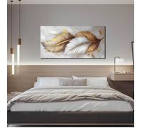 Impression sur toile moderne abstraite avec feuilles Marron et blanches,décoration murale pour salon et chambre 60x120cm sans cadre