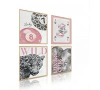 Impression sur toile, motif léopard, rose, guépard, images tendance, chic, luxe, Y2K, posters tendance pour adolescents, filles, résidence universitaire, sans cadre, 30 x 40 cm, 4 pièces