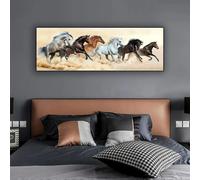 Impression sur toile sans cadre Six chevaux 40 x 120 cm HD Art | Impression haute définition, couleurs vives, motif six chevaux qui courent, taille 40 x 120 cm, rouleau sans cadre