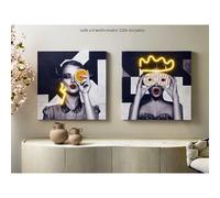 Impression sur toile style pop art, 50 % huile avec bandes LED, 70 x 70 cm. Lot de 2 : 70 x 3 x 70 cm.