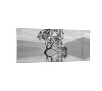 Impression sur Verre 100x40cm Tableaux Image Photo Arbre Symétrie Lac Decoration