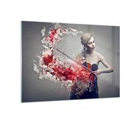 Impression sur Verre 100x70cm Tableaux Image Femme Violon Musique instrument