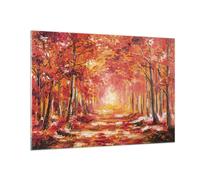 Impression sur Verre 100x70cm Tableaux Image Photo Automne Forêt Rouge