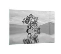 Impression sur Verre 120x80cm Tableaux Image Photo Arbre Symétrie Lac Decoration