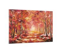 Impression sur Verre 120x80cm Tableaux Image Photo Automne Forêt Rouge