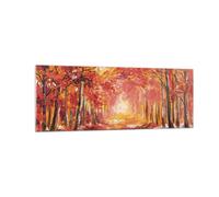 Impression sur Verre 140x50cm Tableaux Image Photo Automne Forêt Rouge