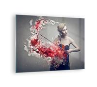Impression sur Verre 70x50cm Tableaux Image Femme Violon Musique instrument