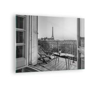 Impression sur Verre 70x50cm Tableaux Image Photo Noir Et Blanc Paris Balcon