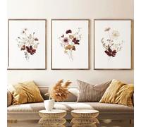 Impressions D'Art-Affiche Botanique Abstraite à L'Aquarelle Représentant Des Fleurs Sauvages et Des Feuilles Imprimée Toile Idéale Décorer Salon Cuisine Ou Toute Autre Pièce-50*60cm*3PCS (Non encadré)