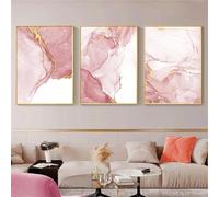 Impressions D'Art, Lot de 3 Tableaux - Toile Abstraite en Marbre Tableau Mural de Luxe Rose Doré Affiche et Impression pour Décoration D'Intérieur Moderne Salon Cuisine Bureau/40*60Cm (Sans Cadre)