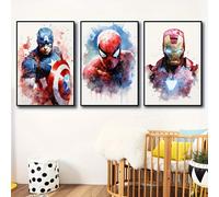 Impressions d'art mural abstraites Marvel Avengers, 3 pièces, Spiderman Captain America Iron pour homme, affiches en toile, déco de super-héros vibrant