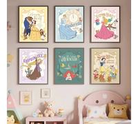 Impressions sur toile de princesse Disney, affiche de dessin animé classique, cendrillon, blanche-neige, Belle, Ariel, Aurora, Rapunzel, décoration murale pour chambre de filles PB29846