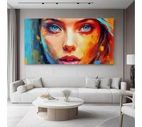 Impressions sur toile Peinture à l'huile Figures Couleurs Art Grand Tableaux Decoratifs Muraux 120L x50l cm Decoration Murale Salon Chambre Restaurant Couloir Orange Bleu