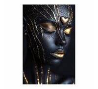 ImpriméE De Femmes Noires Africaines Peinture Sur Toile Élégant Impression sur Toile Art mural pour Salon Salle de bain Bureau Décoration Murale(Bleu 29)-80x120cm Sans cadre