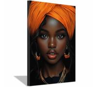 ImpriméE De Femmes Noires Africaines Peinture Sur Toile Portrait Élégant photos peintures sur toile Décorations d’intérieur murale pour le salon(Orange 93)-20x30cm Encadrée