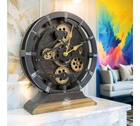 ImprovingLife La Horloge à Engrenages de Bureau 25 cm avec Véritables Engrenages Mobiles Convertible en Horloge Murale (Noir Vintage)