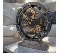 ImprovingLife The Gears Clock Horloge de bureau 25,4 cm avec véritables engrenages mobiles convertible en horloge murale (gris carbone)