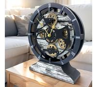 ImprovingLife The Gears Clock Horloge de bureau 25,4 cm avec véritables engrenages mobiles convertible en horloge murale (gris et blanc)